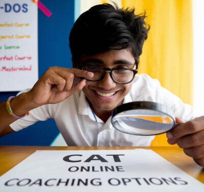 CAT Online Coaching Options. Student smartly investigating options for CAT best online coaching